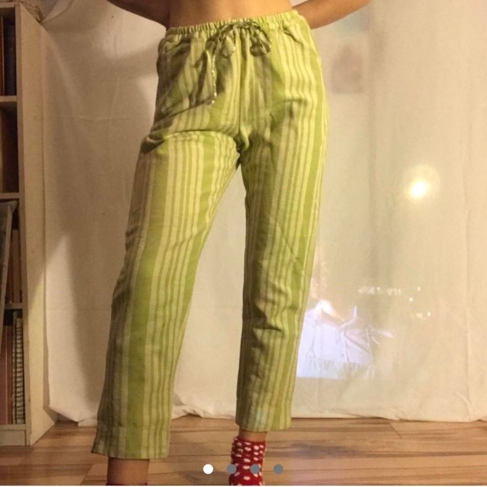 Small Green striped straight fit pants
